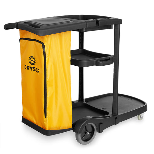 Commercial Janitorial Cleaning Cart w/ Cover - Shelves - Black